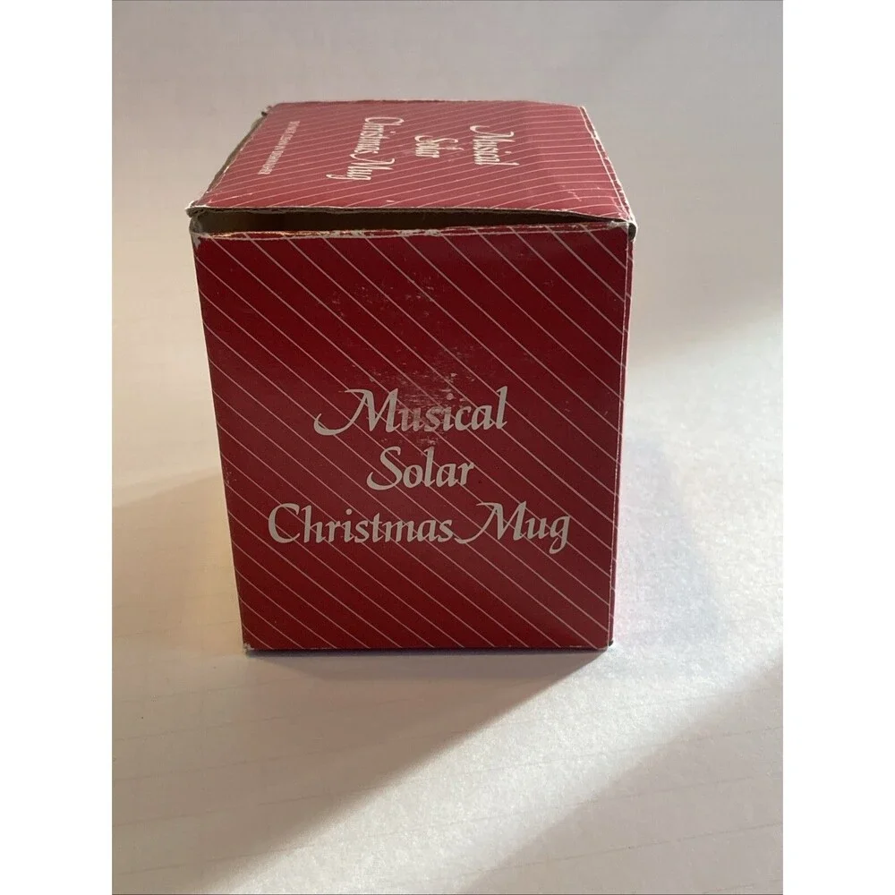 Vintage Christmas Solar Activated Coffee Cup Mug Musical Large Bell Graphic Box